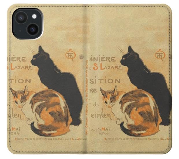 Housse iPhone 15 Plus chat vintage protection cuir voyage
