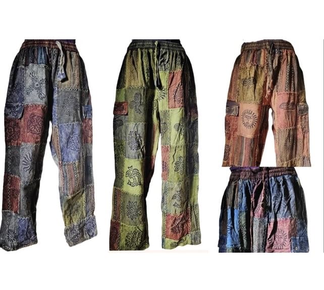 Karma Handicrafts Unisex Patchwork Cotton Trouser Hippy Boho Combat Wide Festival Pant S603