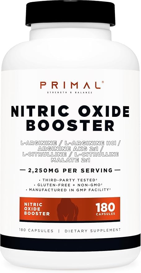Primal Nitric Oxide Booster (2,250mg Per Serving) (180 Capsules) - 60 Servings