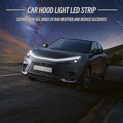 Tecfino Car Hood Light Strip, 59 Inches Waterproof Dynamic Scan Car Led Lights, Exterior Flexible Daytime Running Led Strip Light For Cars, Trucks, Suvs(White) #TOP6