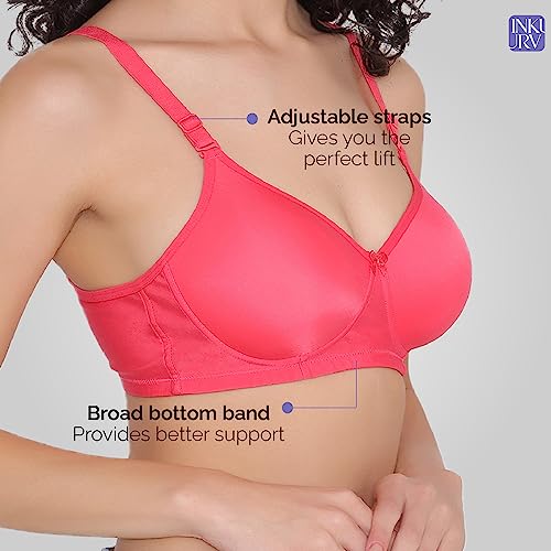 Image of INKURV Lightly Padded T-Shirt Bra for Women- Padded, Non-Wired, Full Coverage, Seamless Cups, Multiway Bra for Girls, Daily use Bra with Detachable Straps- Lily