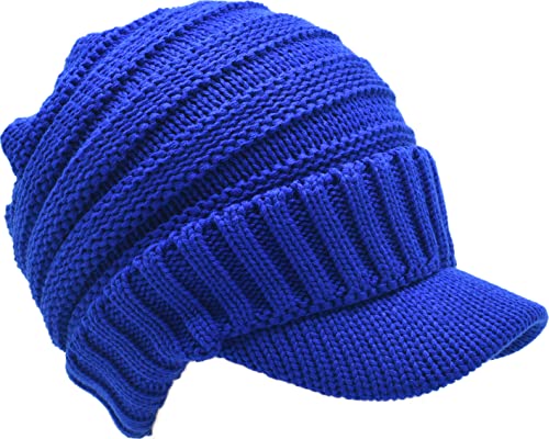 Image of C.C Trendy Warm Oversized Chunky Soft Oversized Ribbed Slouchy Knit Hat with Visor Brim