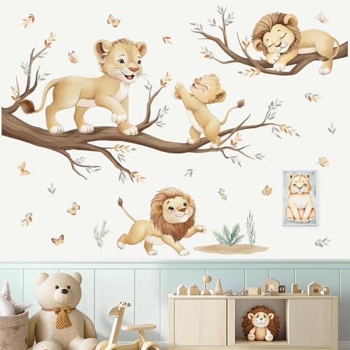 Image of decalmile Safari Lion Tree Branch Wall Decals Jungle Animals Wall Decor Stickers for Baby Nursery Kids Bedroom