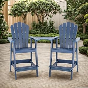 Tall Adirondack Chair Set of 2 HDPE Adirondack Barstools Double Balcony Chairs with Connecting Tray Weather Resistant for Outdoor Poolside Patio Garden Backyard Navy