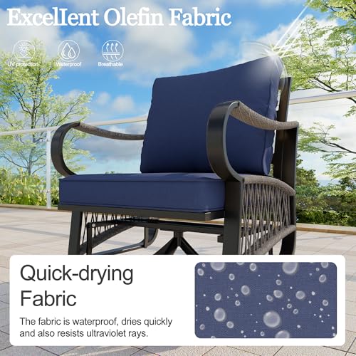 Image of 6 Pieces Patio Conversation Sets, All-Weather Metal Swivel Rocking Chairs with Rope Furniture Set, Outdoor Sofa Couch for Deck, Porch, Garden, Backyard, Poolside (Blue Cushions)