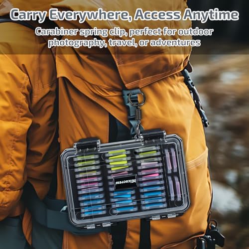 Micscrew 36 Slots Memory Card Case & 36 Transparent Card Cases & 60 Visual Sticky Notes, Water-Resistant Anti-Shock Anti-Dust SD Card Holder Storage,SD Card Case for Camera Memory Card(Clear Plastic)