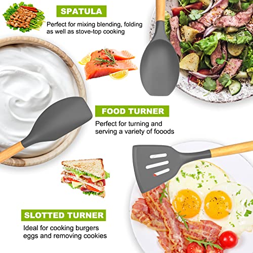 Umite-Chef-36pcs-Silicone-Kitchen-Cooking-Utensils-with-Holder-Heat-Resistant-Cooking-Utensils-Sets-Wooden-Handle-Nonstick-Kitchen-Gadgets-Tools-Include-Spatula-Spoons-Turner-Pizza-CutterGrey Umite Chef 36pcs Silicone Kitchen Cooking Utensils with Holder Heat Resistant Cooking Utensils Sets Wooden Handle Nonstick Kitchen Gadgets Tools Include Spatula Spoons Turner Pizza CutterGrey