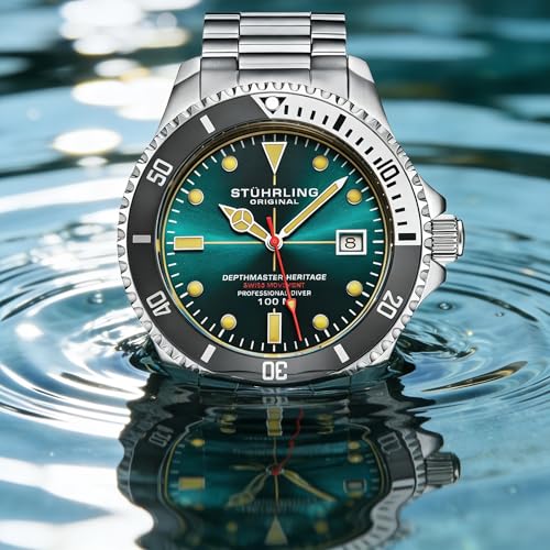 Image of Stuhrling Depthmaster Heritage Diver Swiss Quartz Watch, 42mm, Stainless Steel, 100M Water Resistant