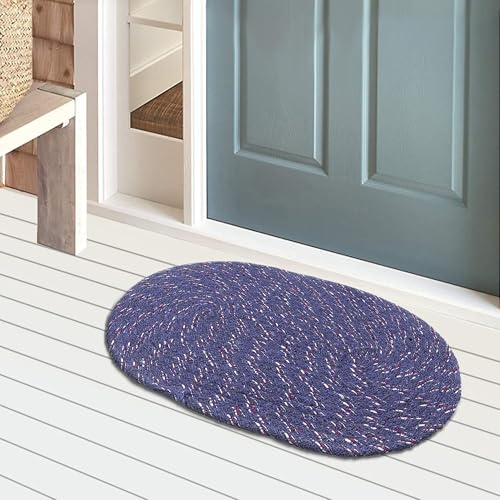 Image of Kuber Industries Pack of 2 Doormat for Home Entrance | Anti-Skid Oval Foot Mat | Floor Mat for Bedroom Kitchen Office | Room Mat | Blue