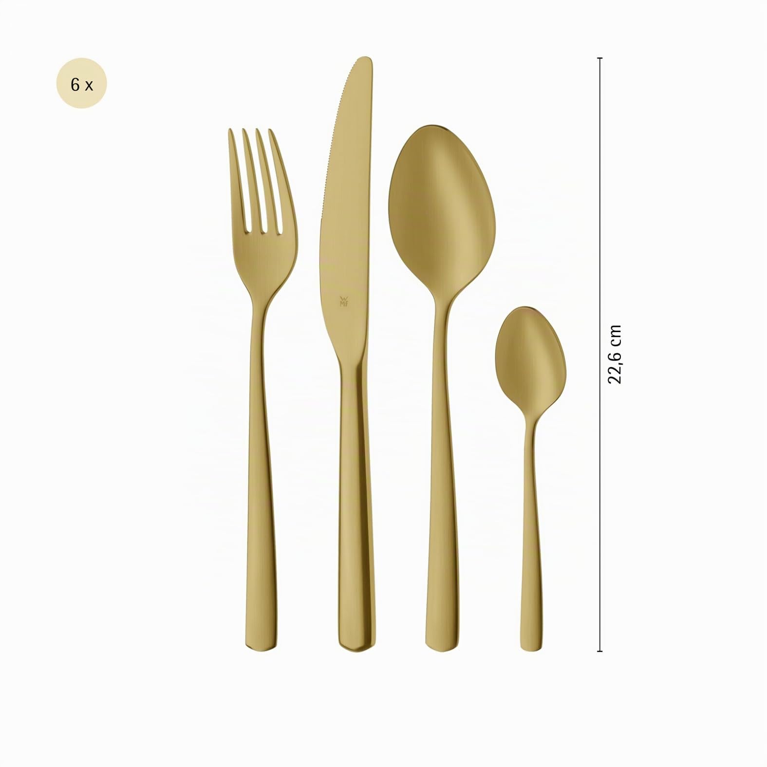 WMF Boston Gold Besteckset, 24-teilig, 6 Speisen, Cromargan-Edelstahl, poliert, spülmaschinengeeignet