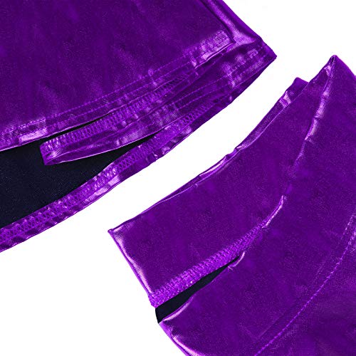 HDE Women's Solid Color Metallic Flared Pleated Club Skater Skirt Purple - M