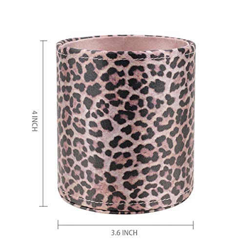 Image of Pen Holder for Women Girls Desk Decor Pencil Cup for Decoration Durable Leather Desk Organizer Makeup Brush Holder, Classic Leopard