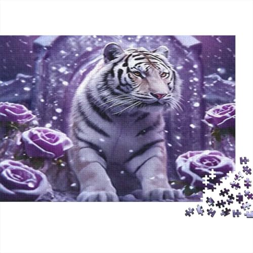 Puzzle de 1000 piezas para adultos con diseño de tigre blanco y jardín místico violeta