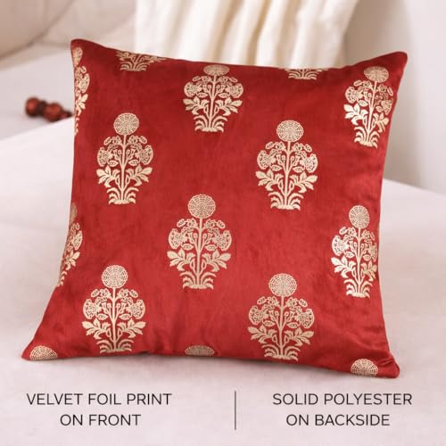 Image of DEVSANG Foil Velvet Cushion Covers 12 inch x 12 inch Set of 5 pc, Maroon