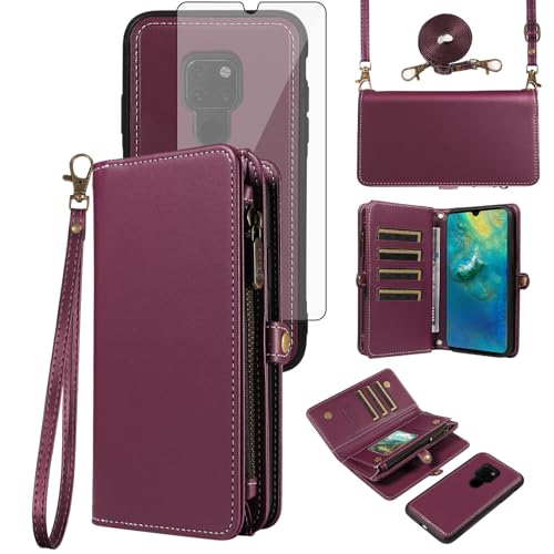 Coque Huawei Mate 20 portefeuille protection integrale verre trempe et cordon