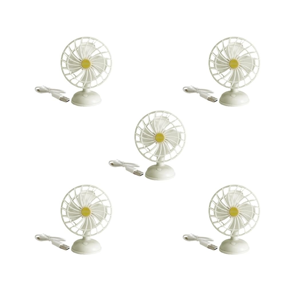 5 set di 1/12 scala casa delle bambole USB ricaricabile ventilatore elettrico in miniatura elettrodomestici bianco