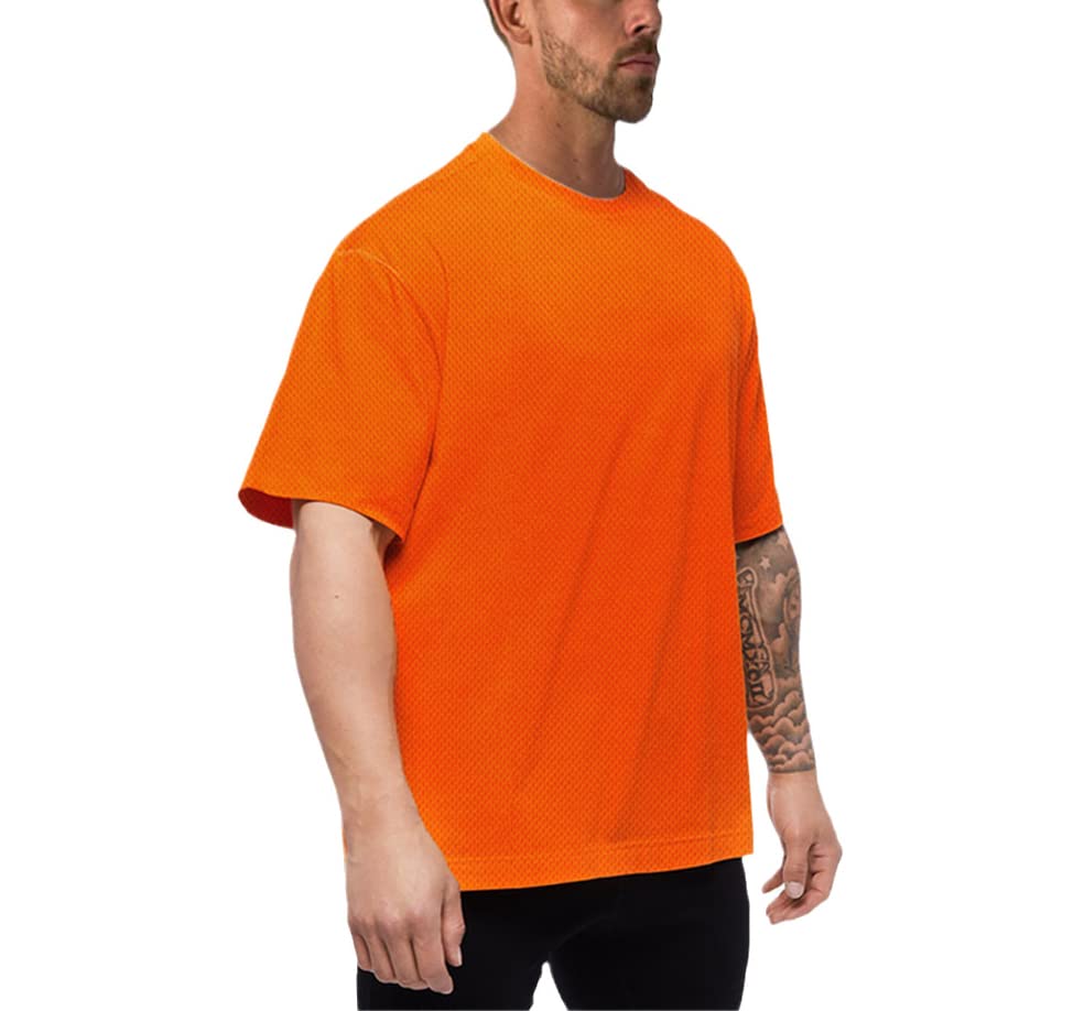 T-shirt de fitness surdimensionné coupe hip-hop manches mi-longues orange XL