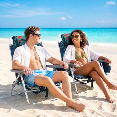 Image of Tangkula Set of 2 Backpack Beach Chair for Camping Beach Picnic | 5-Position Adjustable Backrest | Foldable, Lightweight & Portable | Cooler Bag, 2 Cup Holders, Towel Bar, Backpack Straps