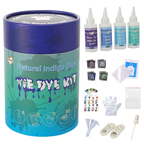 Ioliveyou Blue-Indigo-Teel-Warm Tie Dye Kit In Natural Indigo Blue Tie Dye – Custom Clothing Dye With 8 Refills For Kids & Large Groups- Tie Dye Party Supplies With Aqua Tie Dye Techniques Guide Diy #TOP14