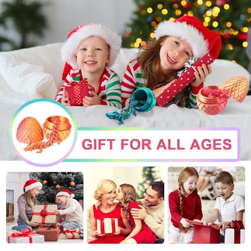 Dragon Eggs with Dragon Inside, 3D Printed Surprise Funny Gifts for Kids, Articulated Dragon Fidget Toys for Adults, Ideal Easter Basket Stuffers, Unique 3D Dragon Collectibles (Laser Red)