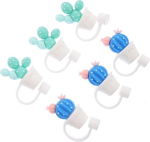 Abaodam 6 puntas de popote de silicona para beber, tapas reutilizables de silicona, estilos de cactus