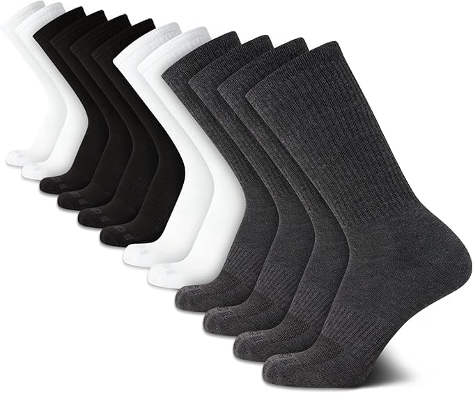 Mens Crew Socks - 12 Pack Lightweight Athletic Stretch Crew Length Running Socks with Arch Compression (Sizes: 6-12.5)
