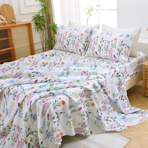 Image of MUXHOMO Full Size 4 Piece Sheet Set, Soft & Breathable Sheet with Deep Pocket Up to 16 inch, Wrinkle-Free & Cooling Bed Sheet with Flat Sheet, Fitted Sheet & Pillowcases - Multicolored Grass