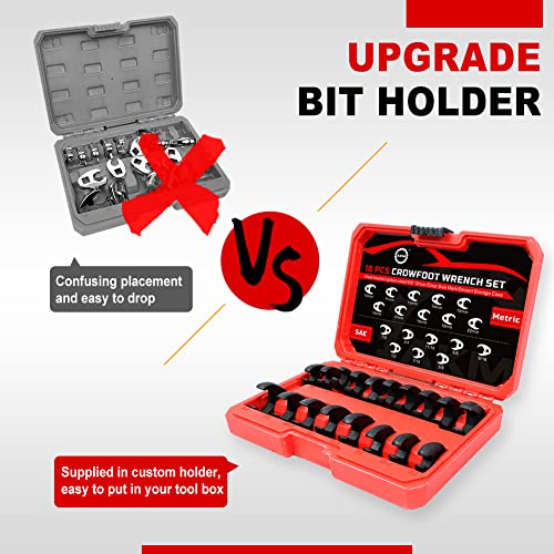 Akm 3/8" Drive Crowfoot Wrench Set, 18-Piece Cr-V Steel Flare Nut Wrench Set Sae 3/8"-7/8" & Metric 10-22Mm With Organizer Box #TOP4