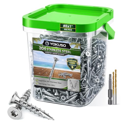 Image of #8 x 1 Stainless Steel Wood Screws - 304 Stainless Steel Exterior Deck Screws (800 PCS), Corrosion & Rust Resistant, T20 Torx Flat Head for Outdoor Wood,Fence & Marine (3 Driver Bits Included)