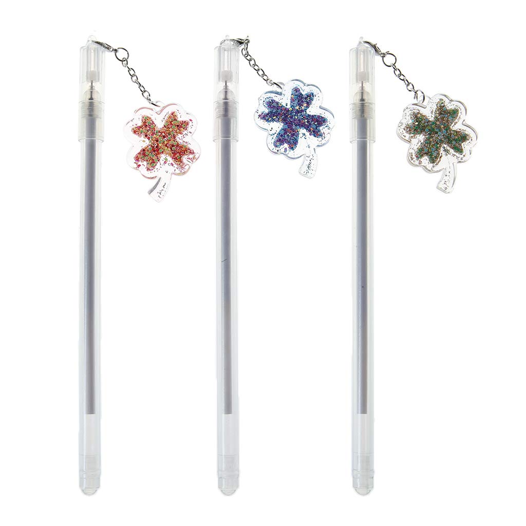 JUNESUN Gel Pen with 0 5mm Point Cartridge Pen Chain Decor Black Ink Shinny Clover Embellishment Stationery Supplies
