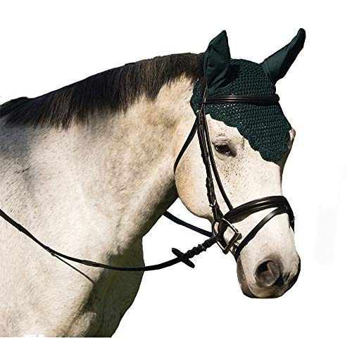 Intrepid International Crochet Fly Veil with Ears Horse Size Scalloped Solid Hunter Green