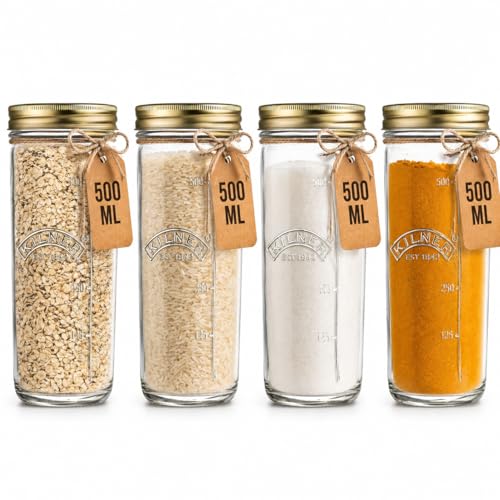 Image of Kilner Premium 4 x 500ml Wide Mouth Preserve Airtight Glass Jar | Transparent, Reusbale Kitchen Food Storage & Pickling Jar for Jams, Pickles, Herbs, Spices