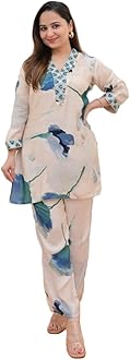 Leriya FashionWomen's Ethnic Fusion Floral Cotton Blend Kurta Set with Pant - Co-ord Set