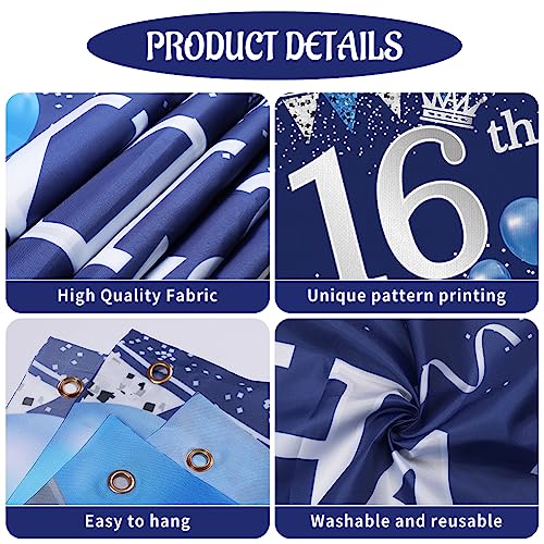 Image of Blue Silver 16th Birthday Banner and Balloons for Indoor /Outdoor Parties
