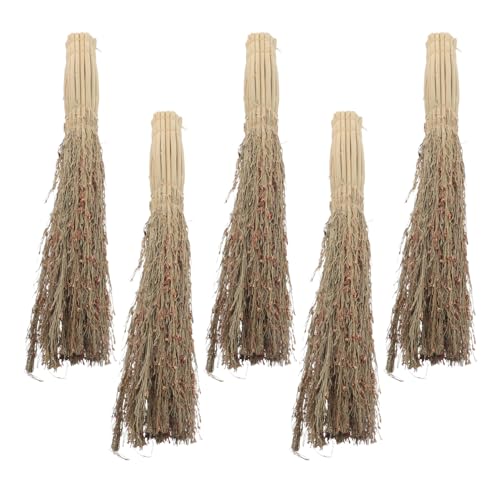 Mikinona Cepillo para Ollas de Fibra de Sorgo Hecho a Mano Mango Largo, Paquete de 5 Unidades, Cepillo Tradicional para Limpiar Sartenes y Utensilios de Cocina sin Rayones, Herramienta