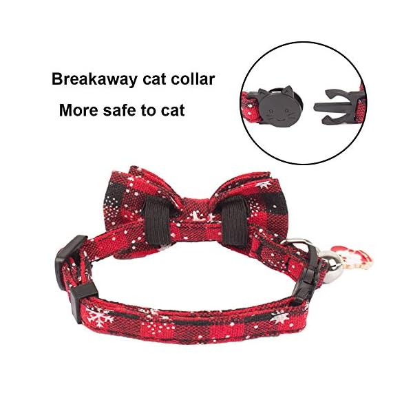 Adoggygo christmas cat collar breakaway with cute bow tie bell - 2 pack kitten collar red green plaid xmas kitten collar with removable bowtie cat bow collar for cats kittens (7. 8"- 10. 5", red&green) - image 6