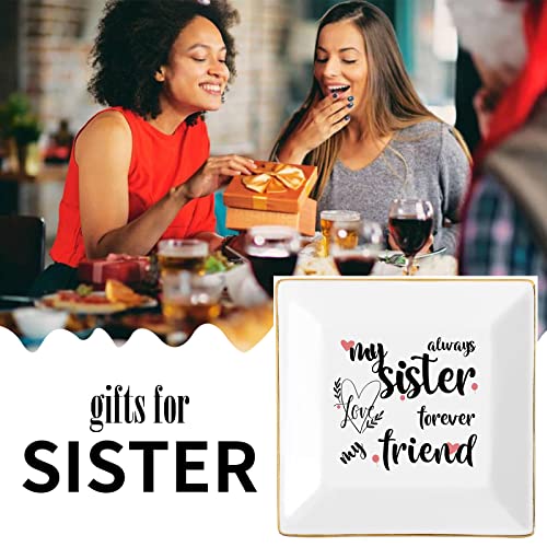 Image of Sisters Gifts from Sister in Law Happy Birthday Gift for Women | Funny,Big Brother,Little Ceramic,Small Jewelry Dish,Unique,Trinket Tray,Best Ring Plates,Always My Sister, Forever My Friend