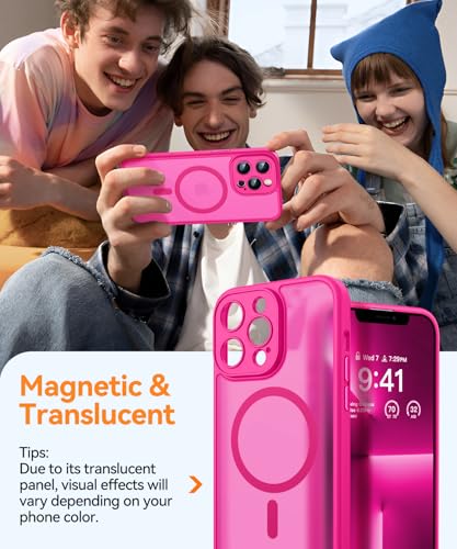Image of CANSHN Magnetic Compatible with iPhone 13 Pro Case, Upgraded [Full Camera Protection] [Compatible with Magsafe] [Translucent Matte] Shockproof Protective Phone Case Cover 6.1 Inch - Hot Pink