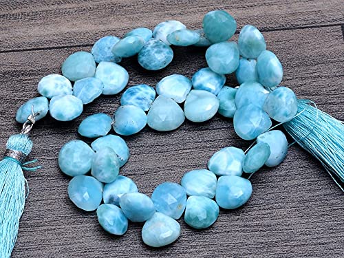 Larimar 9mm coeur facettes perles | L'esprit de l'océan gravé dans une pierre naturelle fine