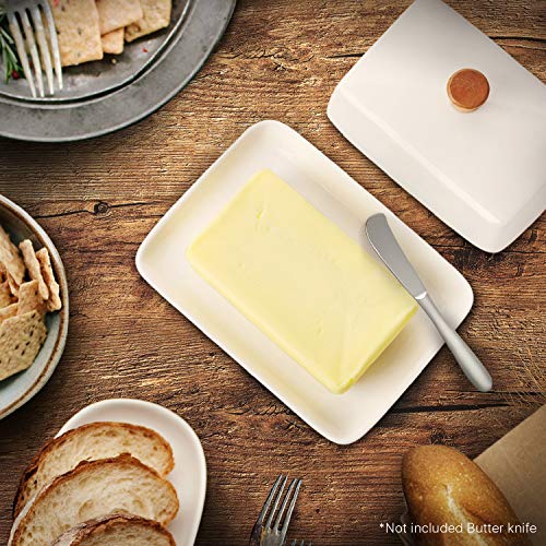 image for Flexzion Ceramic Butter Dish and Lid Cover (8 Inch Wide) - East/West B