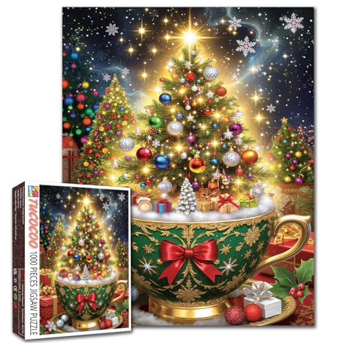 Puzzle de 1 000 pièces pour Adultes et étudiants – Décoration étincelante – Cadeau décoratif – Ange, Houx, Flocons de Neige – Scène Festive...