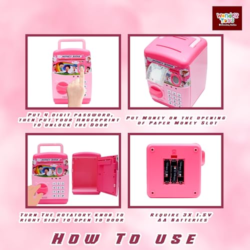 Image of Wonder Money Bank ATM for Kids & Adults | Fingerprint Sensor Electronic Lock & Unlock | Piggy Bank with Sound & Music | Great Gift for Kids (Pink)