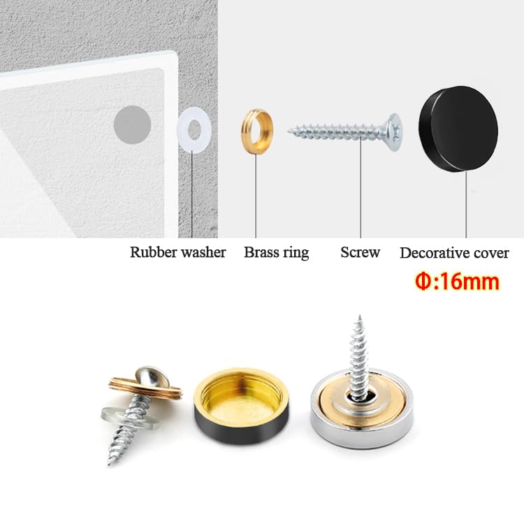 Wopanxye 20pack 16mm Mirror Screws Decorative Caps Chrome Cover Nails Brushed Stainless Steel for Furniture Fittings Glass Sign Boards Bath Plate Panels Wardrobes Tables - Image 2