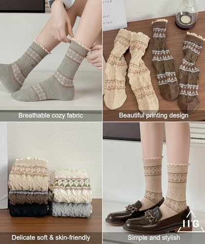 Image of IIG Womens Novelty Cotton Crew Socks Cute Animals Socks Fun Flower Socks (fit women's shoe size 5-9)
