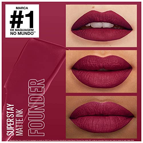 Image of Maybelline Super Stay Matte Ink Liquid Lipstick Makeup, Long Lasting High Impact Color, Up to 16H Wear, Founder, Cranberry Red, 1 Count, Packaging May Vary