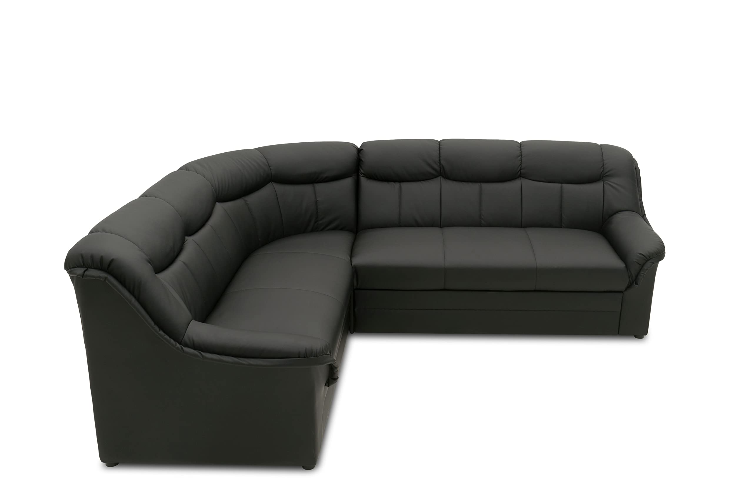 DOMO. collection Ecksofa Berlin, Zeitlose Leder-Eckcouch mit hochwertiger Federkern-Polsterung, Sofa in L-Form aus Kunstleder, 3 Sitzer rechts, Couch 205 x 250 x 89 cm, schwarz