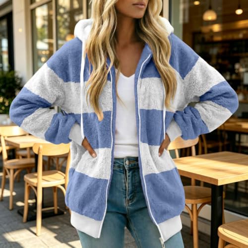CHENXDZHAO Zip Up Hoodie Women,Womens Fleece Jacket Plus Size Long Sleeve Full Zip Up Hooded Sweatshirt 2026 Trendy Casual Warm Fall Winter Coat,Blue,L - image 2