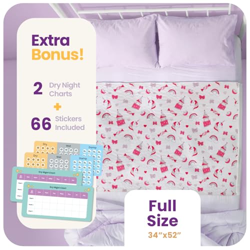 Image of IMPROVIA Pee Pads for Kids - Bed wetting Pads for Kids Potty Training Bed mats for Toddlers Waterproof Reuseable Washable Absorbent, Non Slip - Unicorn Design - Full Size 34 inchx52
