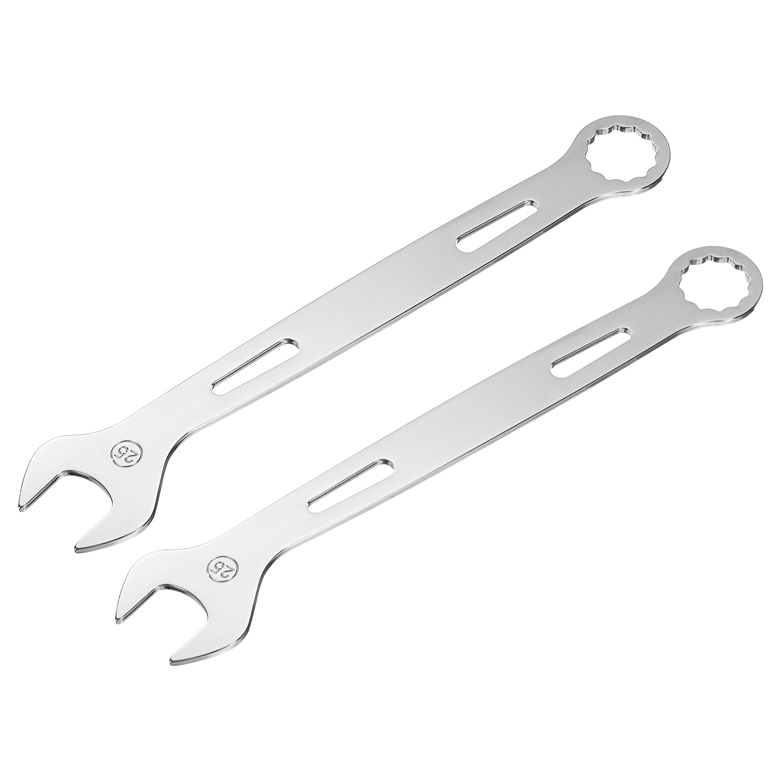 sourcing map 2Pcs Combination Wrench 25mm Metric Super Thin 12-Point Box and Open End Chrome Vanadium Steel Double Ended Spanner Tool for Automotive Furniture Machinery DIY Repair, Silver