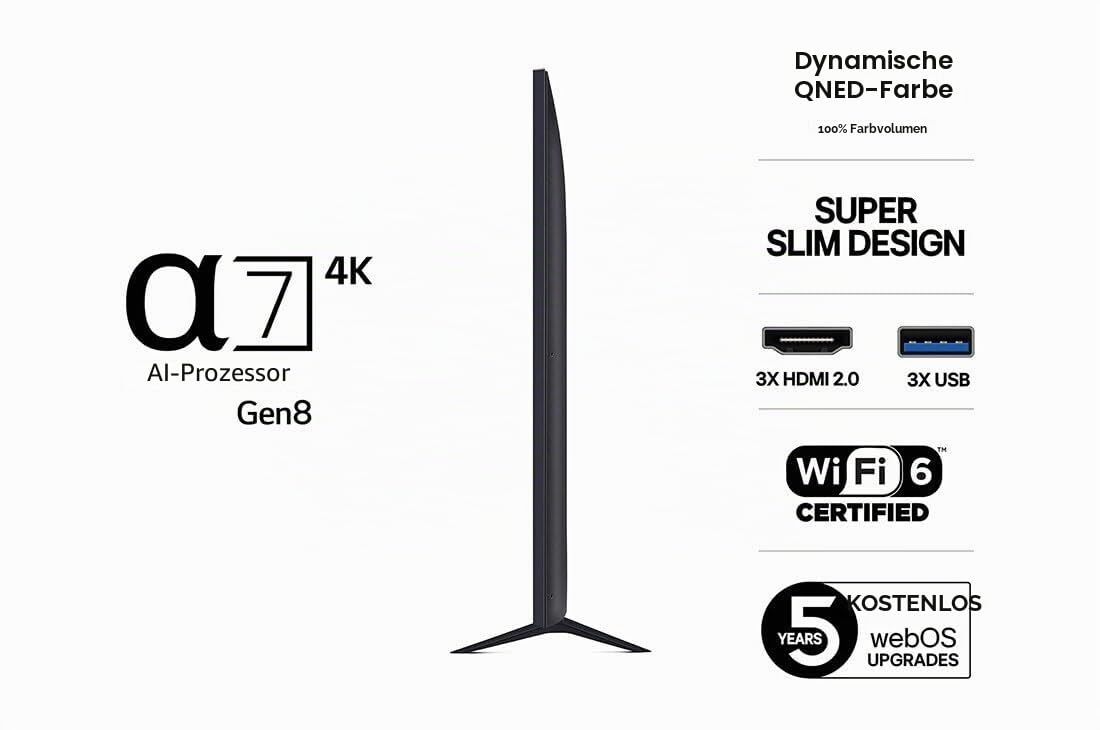 LG 75QNED7E 75" 4K TV (2025), QNED-Technologie, Dolby Vision, WebOS 25, Alpha 7 AI Gen8, HDR10, HDMI eARC